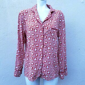 heart print silk pajama top